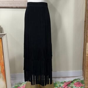 Vintage 90s Slinky Stretch Fringe Maxi Skirt Western Boho Cowgirl Goth XS S
